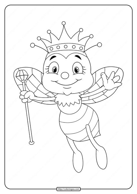 Free Printable Queen Bee Coloring Page Queen Bee Craft Preschool, Cute Bee Coloring Pages, Bee Coloring Pages Free Printable, Bee Coloring Page, Bee Outline, Bee Coloring, Insect Coloring Pages, Bee Printables, Bee Coloring Pages