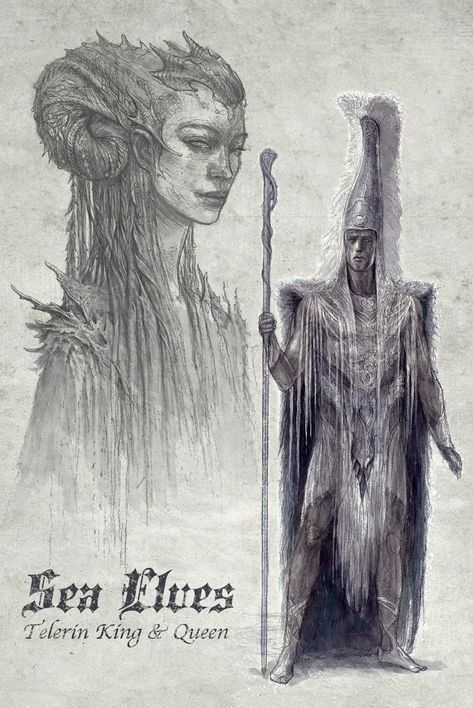 Wife & Olwë by James Turner Mohan Elven Culture, Sea Elves, Sea Elf, Elf Armor, Middle Earth Elves, Lotr Elves, John Howe, Tolkien Elves, Middle Earth Art