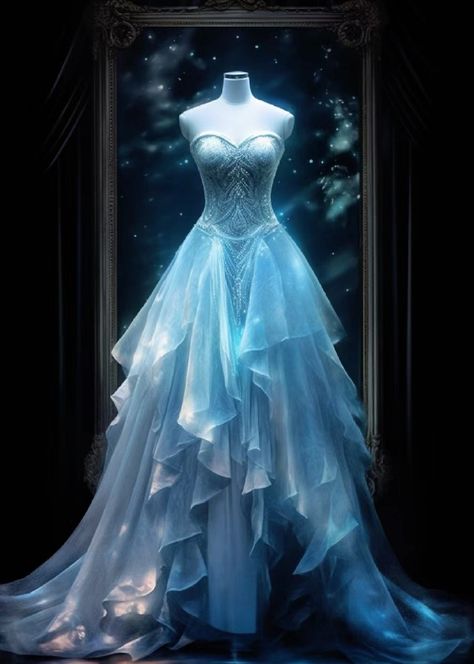 Ocean Blue Dress Gowns, Water Queen Dress, Water Themed Wedding Dress, Blue Villain Outfit, Water Fantasy Dress, Water Wedding Dress, Water Clothing Design, Ocean Inspired Wedding Dress, Ocean Blue Wedding Dress