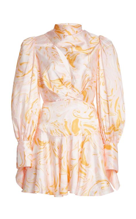 Coleman Printed Satin Mini Dress By Acler | Moda Operandi Girls Dress Outfits, High Neck Mini Dress, Maxi Slip Dress, Satin Mini Dress, Long Puff Sleeves, Stage Outfits, Beach Dresses, Spring Dresses, Long Sleeve Maxi Dress