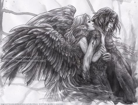 Angel Drawing, Fantasy Couples, Ange Demon, Earth Design, Forbidden Love, Angels And Demons, Fairy Angel, Angel Art, Gorgeous Art