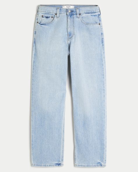 Men's Light Wash Baggy Jeans | Men's Bottoms | HollisterCo.com Club Master Glasses, Light Wash Baggy Jeans, Men's Bottoms, Saucony Shoes, Dad Jeans, Comfortable Jeans, Corsets And Bustiers, Patagonia Jacket, Light Blue Jeans