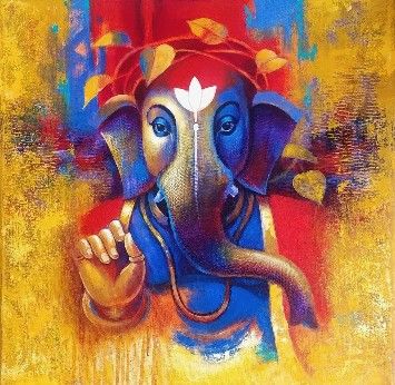 Ganesh Art Paintings Abstract, Ganpati Abstract Painting, Ganesh Ji Painting On Canvas, Ganpati Paintings Acrylics, Artistic Ganesha, Ganesh Canvas Painting, Mantra Calligraphy, Ganesh Ji Painting, Ganapati Painting