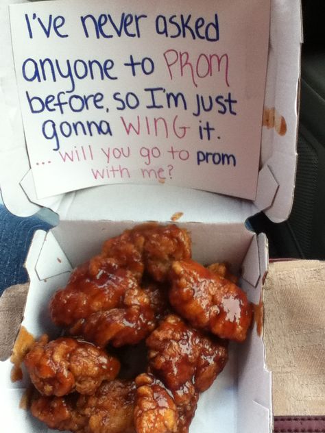 Promposal 2014 Promposals For Guys, Food Promposal Ideas, Sanrio Promposal, Cheerleading Promposal, Food Prom Proposal, Chipotle Promposal, Dr Pepper Promposal, Food Promposal, Wing Stop Hoco Proposal