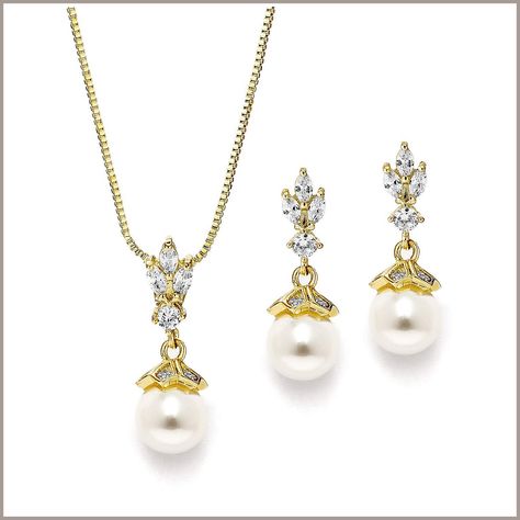 Ivory Pearl Gold Drop Vintage Bridal & Wedding Jewelry Set, Great for Everyday Wear and Gifts Bridal Jewelry Pearl Sets, Drop Earrings Bridal, Ivory Pearl Necklace, Silver Bridal Jewellery, Pearl Bridesmaid Jewelry, Gold Pearl Jewelry, Vintage Wedding Jewelry, Wedding Jewelry Set, Bridesmaid Pearls