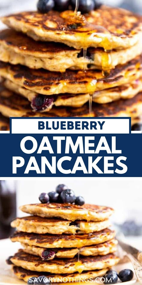 Whip up a batch of these wholesome Blueberry Oatmeal Pancakes for a simple but special family breakfast. These are quick and easy to pull together, and a huge hit with the kids! | #healthyfood #healthyrecipes #healthyeating #healthycooking #healthybreakfast #breakfastrecipes #pancakes Blueberry Oatmeal Pancakes Healthy, Blender Pancakes Oatmeal, Savory Pancakes Recipe, Ihop Pancake Recipe, Healthy Pancakes Oatmeal, Healthy Blueberry Oatmeal, Healthy Pancakes Easy, Blueberry Oatmeal Pancakes, Cranberry Pancakes