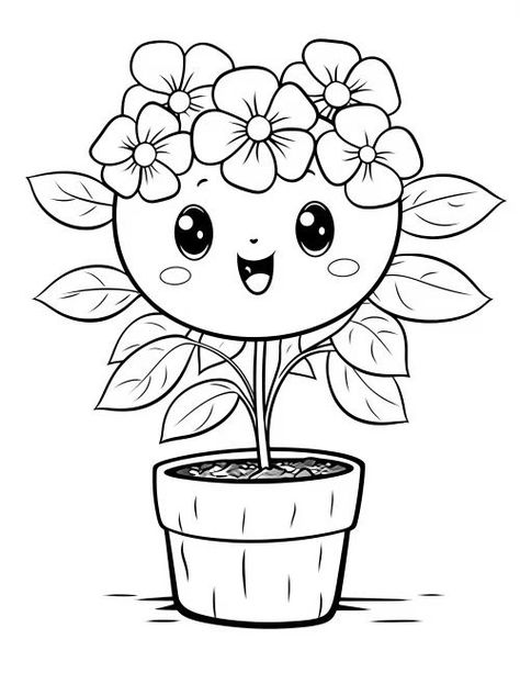 Cute Flower Coloring Pages, Flower Colouring Pages, Coloring Pages Flowers, Flower Drawing For Kids, Children Coloring Pages, White Color Background, Flowers Coloring Pages, Flower Coloring Sheets, Printable Flower Coloring Pages