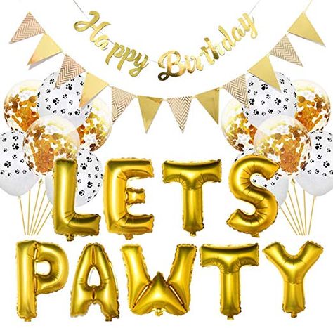 Amazon.com: Dog Happy Birthday Decorations Lets Pawty Balloon Dog Cat Party Banner (Gold): Health & Personal Care Lets Pawty, Dog Party Decorations, Ballon Banner, Pet Party, Pet Birthday, Cat Birthday Party, Kitty Party, Dog Birthday Party, Party Animals