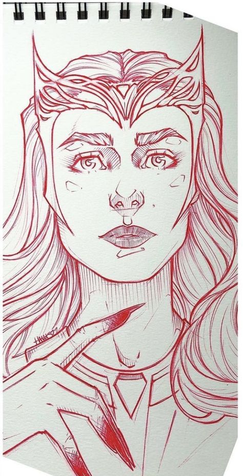 Scarlet Witch Art Drawings, Scarlet Witch Sketch Pencil, Scarlet Witch Coloring Pages, Wanda Crown Drawing, Scarlet Witch Drawing Easy, Wanda Maximoff Drawing Easy, Wanda Drawings Marvel, Scarlett Witch Drawing, Marvel Art Drawings Easy