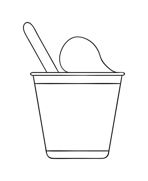 Vector line yoghurt pack icon. Hand drawn organic fresh dairy product isolated on white background. Natural food illustration. Black and white  yogurt packaging design. Yoghurt Illustration, Food Illustration Black And White, Yogurt Drawing, Yogurt Packaging Design, Yogurt Packaging, Illustration Black And White, Fruits Drawing, Project Work, Yogurt Bowl