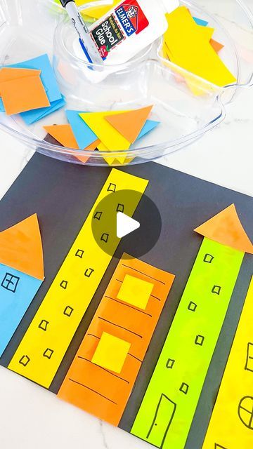 Kelly | Preschool & Kinder Activities on Instagram: "Cut paper shapes are perfect for creating a shape city! Give this construction themed activity a try and follow @engaging_littles for more themed learning activities. #preschool #kindergartenactivities #kidsmath #shapeactivities #preschooler #prekathome #homeschoolactivities #sahm #kindergartenathome #createandlearn #learningisfun #easykidsactivities #constructiontheme #iteachkinder #momswithkids #kidslearning #learningisfun #prekindergarten My City Preschool Activities, Shape Activities Preschool Crafts, Build A City Preschool, Builders And Fixers Preschool, Shape Collage Preschool, Construction Ideas For Preschool, Building Study Preschool Art, Architecture Activities For Kids, Buildings Preschool Activities