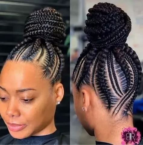 Cornrow Updo Hairstyles, Cornrow Updo, Black Hair Updo Hairstyles, Twisted Hair, Hair Braiding Styles, Feed In Braids Hairstyles, Feed In Braids, Braided Bun Hairstyles, Braided Cornrow Hairstyles