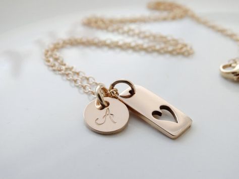 Love this keepsake necklace for Valentine's Day. (Also great for new moms.) Tiny Gold Necklace, Mother Necklace Personalized, Initial Disc Necklace, Delicate Gold Necklace, S Necklace, Daughter Jewelry, Necklace Initial, Gold Heart Necklace, Mothers Necklace