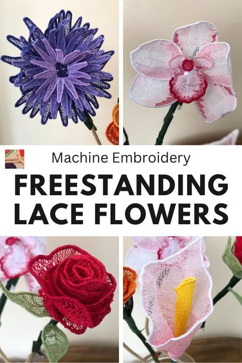 Learn about these OESD freestanding lace flower machine embroidery designs and a demonstration on how to wrap a rose design. Embroidered Plants, Sewing Step By Step, Free Standing Lace Machine Embroidery, Long Lasting Flowers, Embroidering Machine, Repurposed Crafts, Flower Machine Embroidery, Learn Sewing, Fun Craft Projects