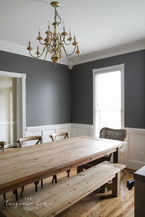 Kendall Charcoal walls in the dining room with lots of natural light Dining Room Wall Color, Kendall Charcoal, Charcoal Walls, Dining Room Paint Colors, Paint Store, Dining Room Accents, Room Wall Colors, Dining Room Paint, Grey Dining Room