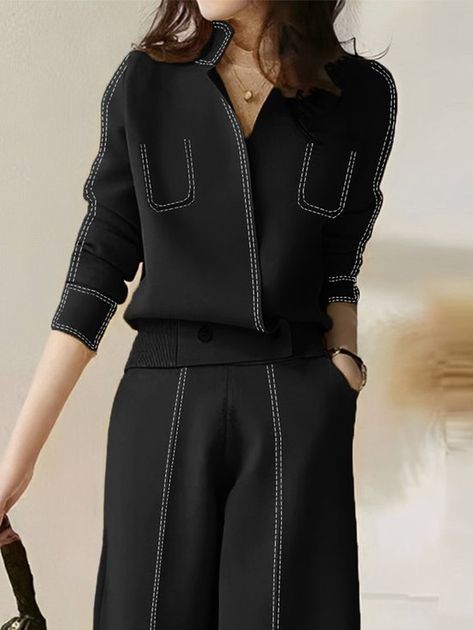 High Waisted Loose Pants, Build Wardrobe, Color Block Cardigan, Quick Outfits, Loose Pants, V Neck Cardigan, Ankle Length Pants, Solid Clothes, Pants Pattern