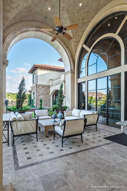 Covered Terrace - Luxury Home | Photography by Hernandez Ima… | Flickr Mediterranean Terrace, Covered Terrace, Architecture Bathroom, Classic Villa, Backyard Fireplace, Tuscan Design, Pergola Attached To House, Rich Home, Porch And Balcony