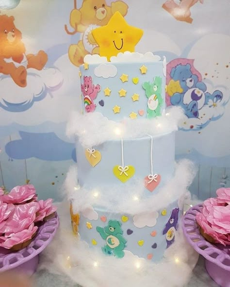 Care Bears Theme Party First Birthdays, Care Bear Birthday Cake Ideas, Care Bear Gender Reveal Ideas, Care Bear Baby Shower Cake, Care Bears Cake Ideas, Care Bear Cake Ideas, Care Bear Baby Shower Theme, Carebear Baby Shower Theme, Care Bear Treats