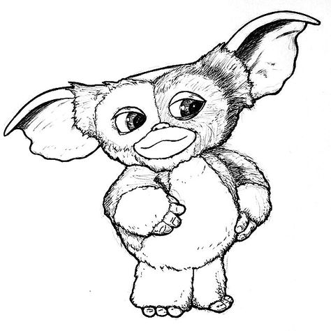 Mogwai Gremlins, Gizmo Tattoo, Gremlins Art, Monster Coloring Pages, Adult Coloring Designs, Art Drawings Sketches Pencil, Cartoon Sketches, Cartoon Tattoos, Art Drawings Sketches Creative