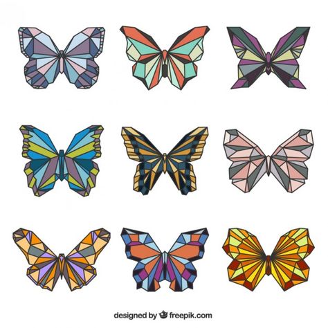 Cute geometric butterflies in colors Vector | Free Download Chinese Butterfly, Butterfly Transformation, Silhouette Butterfly, Polygon Art, Triangle Art, Geometric Pattern Art, Geometric Design Art, Butterfly Logo, Leaf Illustration