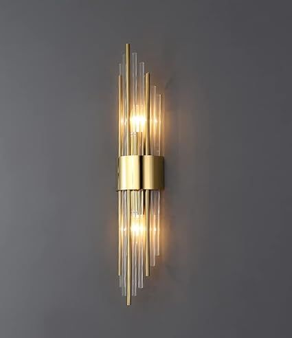 2-Light Modern Brushed Titanium Gold Wall Sconce with Clear Glass Crystal Luxury Wall Light Fixtures for Bedroom Living Room Bathroom Vanity Mirror Light Fixtures Set of 2 The modern wall sconce made of gold stainless steel finish and clear glass shade .The soft and even light-transmitting provides a warm and welcoming atmosphere.With the brushed titanium gold metal finish make more noble and unique.The smooth gold metal with clear glass rods can be adjustable shape suitable for your needs. Modern Luxury Living Room, Crystal Wall Lighting, Metal Wall Light, Black Living Room, Living Room Background, Wall Lamps Bedroom, Glass Wall Lights, Copper Wall, Crystal Wall