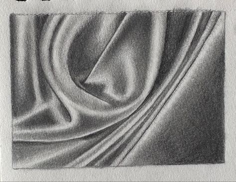 Silk Texture Drawing, Texture Drawing Pencil, Fabric Pencil Drawing, Fabric Drawing With Pencil, Satin Texture Drawing, Cloth Texture Drawing, Fabric Texture Drawing Pencil, Draped Fabric Drawing, How To Draw Draped Fabric