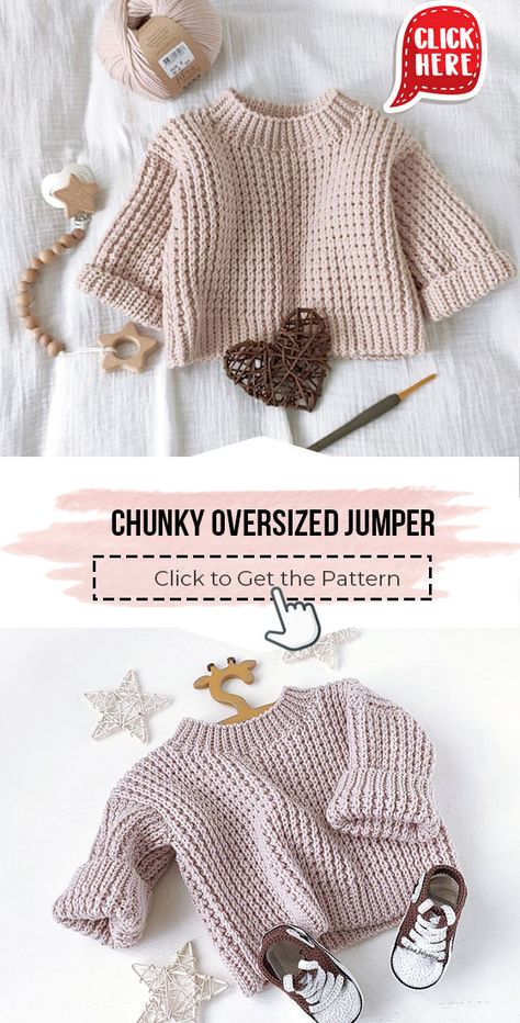 crochet Chunky Oversized Jumper easy pattern - Easy Crochet Jumper Pattern for Beginners. Click to Try the Pattern #Jumper #crochetpattern #crochet via @shareapattern.com Easy Crochet Jumper, Crochet Jumper Pattern, Crochet Baby Projects, Crochet Baby Sweater Pattern, Jumper Pattern, Crochet Baby Sweaters, Crochet Baby Sweater, Baby Sweater Patterns, Crochet Jumper