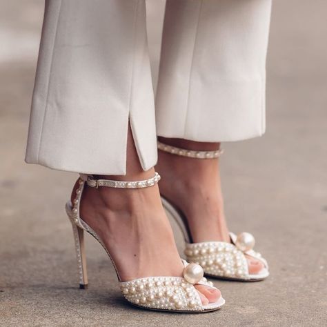 Jimmy Choo on Instagram: “Our SACORA satin sandals covered in pearls are always a good idea, as worn by @sofievalkiers #JimmyChoo” Pearl Wedding Shoes, Dress Queen, Pearl Shoes, Satin Sandals, Weddings By Color, Jimmy Choo Heels, Wedding Dress Shoes, Embellished Sandals, Wedding Sandals