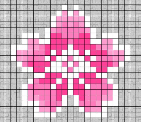 Sakura Flower Perler Beads, Sakura Cross Stitch Pattern, Cherry Blossom Pixel Art Grid, Easy Pixel Art Small Flower, Perler Beads Flower Pattern, Sakura Perler Beads, Perler Flower Patterns, Cross Perler Beads, Pink Perler Beads