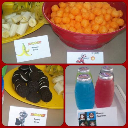 Mario Party Themed Food Mario Drinks, Splatoon Birthday, Disney Movie Night Menu, Mario Brothers Birthday Party, Princess Peach Party, Disney Movie Night Dinner, Nintendo Party, Spare Tires, Super Mario Bros Birthday Party