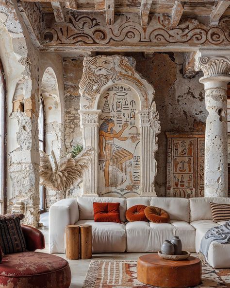 Greek Interior Design, Historical Travel, Arabic Interior Design, Egyptian Home Decor, Egypt Ancient, African House, Ancient Houses, Conceptual Architecture, Harmony House