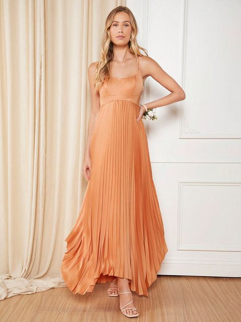 SHEIN Belle Pleated Hem Cami Bridesmaid DressI discovered amazing products on SHEIN.com, come check them out! Pale Orange Bridesmaid Dresses, Orange Bridesmaids Dress, Light Orange Bridesmaid Dresses, Orange Bridesmaids, Peach Bridesmaid Dresses, Latest Bridesmaid Dresses, Apricot Dress, Silk Bridesmaid Dresses, Orange Bridesmaid