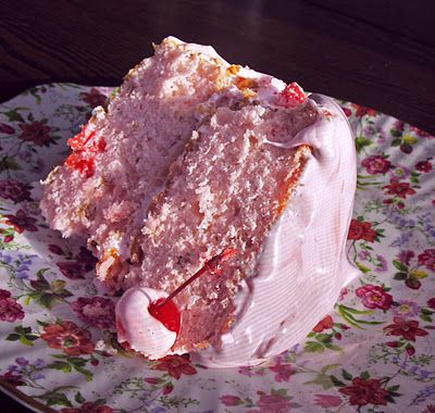 Recipe for Maraschino Cherry Cake with Fluffy Cherry Frosting - When I was a girl, I dreamed of this kind of cake, all pink and soft with fluffy pink cloud frosting. It was the cake that I imagined princesses ﻿ate. I had forgotten about those dreams until I ran across the recipe for Maraschino Cherry Cake in The American Century Cookbook (The Most Popular Recipes of the 20th Century) by Jean Anderson. Maraschino Cherry Cake, Cherry Frosting, Cherry Cake, A Piece Of Cake, Coconut Cake, Maraschino Cherry, Piece Of Cake, Cherry Bomb, Yummy Sweets