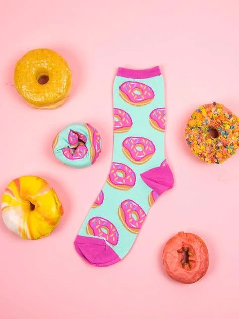 Donut Socks, Socks Photography, Cotton Candy Party, Sock Cupcakes, Food Socks, Estilo Hijab, Glazed Donut, Unique Socks, Pink Donuts