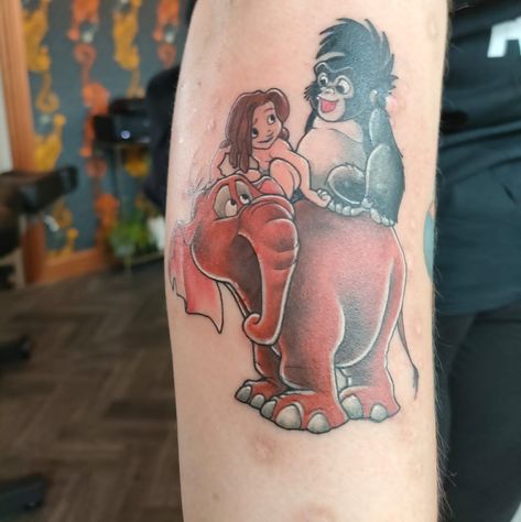 Tantor Tarzan Tattoo, Disney Tarzan Tattoo, Tarzan Tattoo Ideas, Jungle Book Tattoo, Tarzan Tattoo, Mum Tattoos, Watercolor Tattoo Sleeve, Mum Tattoo, Drawings Inspo