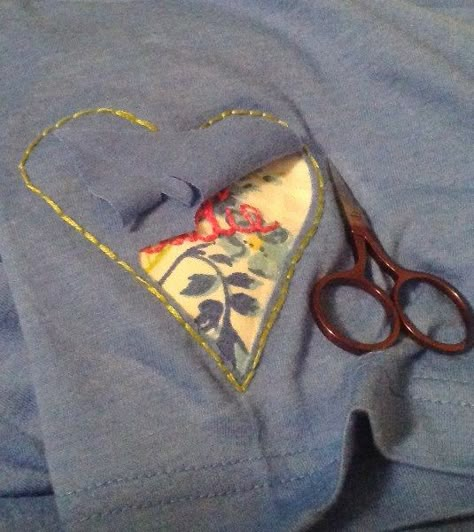 Sweatshirt Makeover, Heart On My Sleeve, Applique Tutorial, Reverse Applique, Embroidered Heart, Valentine Fun, Sewing Art, Refashion Clothes, Embroidery Floss