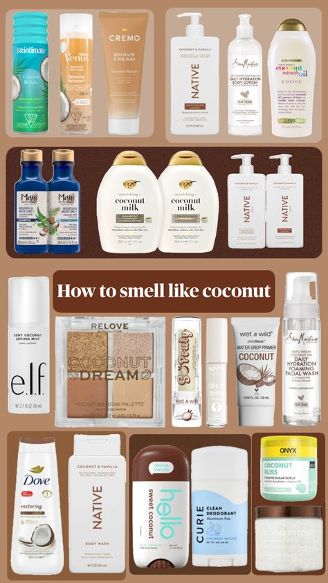 Products you can choose from to look and smell like a fresh island coconut Coconut Scented Products, Smell Like Coconut, Summer Smells, Summer Smell, Smell Good, To Look, Coconut, Canning, Makeup