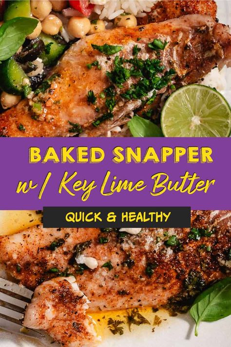 This easy-to-make baked snapper with key lime butter is incredibly delicious, quick, and simple to prepare. Pair it with your favorite sides for an incredible meal. This is a quick weeknight dinner that your whole family will love. #snapperrecipe #bakedsnapper Mangrove Snapper Recipe, Red Snapper Filet Recipes, Snapper Filet Recipes, Red Snapper Recipes Baked, Whole Red Snapper Recipes, Snapper Recipes Baked, Cooking Red Snapper, Mangrove Snapper, Baked Snapper