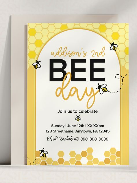 Birthday Digital Download Invite | Bee Day Celebration | Bee Theme | Any Age Birthday | Girl's 1st Birthday | Girl's 2nd Birthday | Girl's 3rd Birthday | Girl's 4th Birthday | Girl's 5 Birthday | Girl's 6th Brithday Bee Day Invitation, Bee Day, Invitation Ideas, Bee Theme, 9th Birthday, Birthday Party Invitation, Editable Template, 3rd Birthday, Birthday Party Invitations