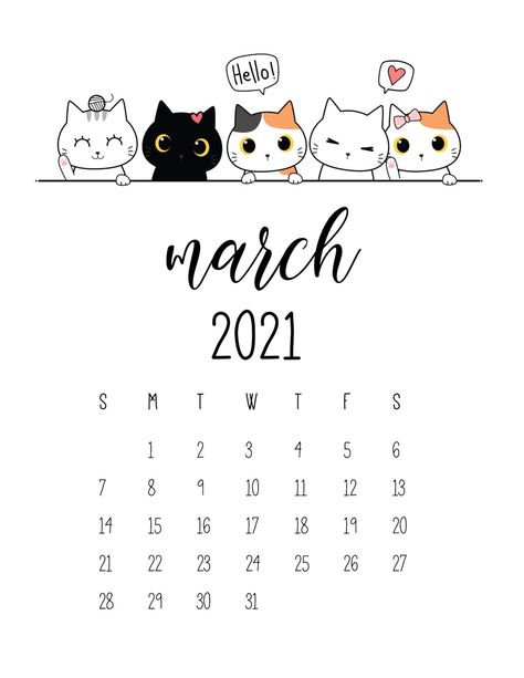 Peeking Cats 2021 Calendar - World of Printables