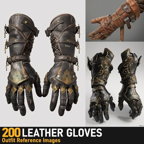 Leather Gloves|4K Reference Images,  on ArtStation at https://www.artstation.com/artwork/dKZlxw Fantasy Gloves Design, Glove Armor, Fantasy Gloves, Gloves Drawing, Gloves Ideas, Armor Hand, Witch Hunter, Game Animation, Gloves Design