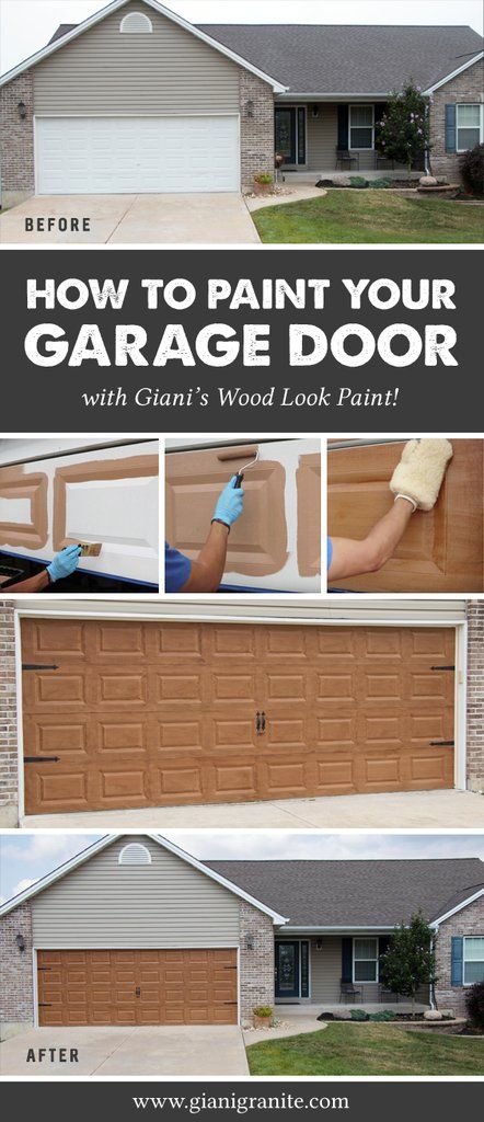 How to paint your garage door to look like wood! – Giani Wood Look Paint for Garage Doors Giani Garage Door Paint, Paint Garage Door To Look Like Wood, Wood Look Paint, Brown Garage Door, White Garage Doors, Faux Wood Garage Door, Metal Garage Doors, Remodel Garage, Garage Door Paint