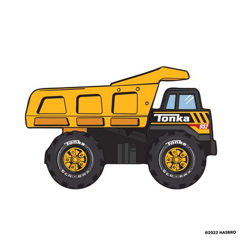 Features: Thick, high-grade vinyl resists tears, rips & fading. Reusable design is safe for walls. Sticks to most smooth surfaces. Details: Indoor use. No tape or tacks required. Made in USA. | Tonka Trucks: Mighty Dump Truck Classic RealBig - Hasbro Removable Adhesive Decal Large Dump Truck Drawing, Tonka Truck Cake, Construction Clipart, Giant Character, Tonka Trucks, Tonka Truck, Toy Packaging, Truck Stickers, Dump Trucks