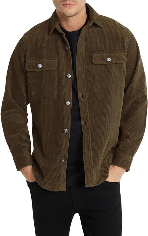 JMIERR Mens Baggy Corduroy Jacket Casual Button Up Shirts Long Sleeve Shacket Jackets Slim Fit Jacket with Flap Pockets, US 46(XL), Real Teal at Amazon Men’s Clothing store Corduroy Overshirt, Slim Fit Jackets, Solid Color Shirt, Athletic Outfits, Corduroy Jacket, Outdoor Apparel, Billabong, Casual Button Down Shirts, Men Sweater