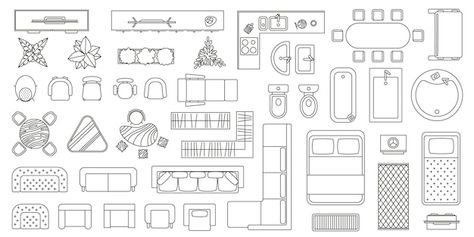 Tv Table Top View, Interior Blueprint, Floor Plan Furniture, Living Room Top View, Furniture Top View, Elements Table, Map Elements, Plan Furniture, Vector House