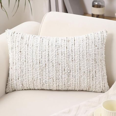 Amazon.com: GIKKEARL Textured Boucle Lumbar Pillow Covers 12x20 Neutral Striped Throw Pillows Soft Modern Farmhouse Pillow Cases, 1pc Decorative Accent Rectangle Couch Cushion Cover for Bed Chair Sofa, White : Home & Kitchen Pillows For White Bedding, White Leather Couch, Neutral Throw Pillow, Modern Farmhouse Pillow, Farmhouse Throw Pillows, Neutral Throw, Neutral Throw Pillows, Sofa White, Farmhouse Throw Pillow