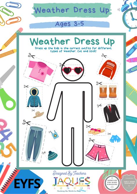 Weather Dress Up - Early Years Foundation Stage Learning For Kids, Early Years Foundation Stage, Weather Dress, Free Activities, Teaching Kindergarten, Teaching Tips, Early Years, Toddler Activities, Preschool Activities