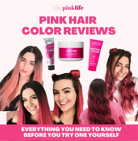 My Honest Ratings of Pink Hair Dyes: Schwarzkopf, Joico, BRITE, Overtone more Pink Hair Formula, Best Pink Hair Dye, Permanent Pink Hair Dye, Pink Shampoo, Rose Pink Hair, Thick Long Hair, Pink Vibe, Lightened Hair, Pink Hair Dye