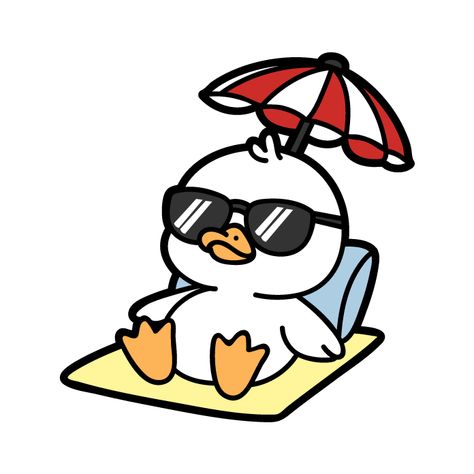 Holiday Cartoon, Colorful Umbrellas, Cute Duck, Wearing Sunglasses, Beach Umbrella, Beach Hat, Summer Holiday, Fun Drinks, Cute Stuff