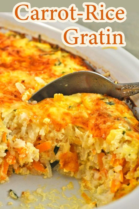 Carrot Gratin, Rice Gratin, Carrot Recipes Side Dishes, Carrot Rice, Roblox Store, Carrot Casserole, Delicious Casserole Recipes, Savoury Meals, Cheesy Rice